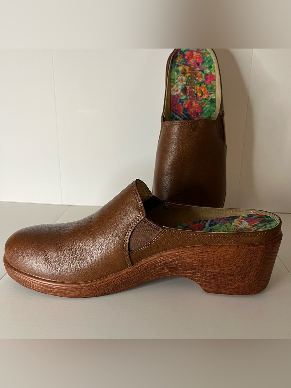 Alegria Sereniti Cognac Leather Comfort Slip On Clog Mule 40 EU 9.5 10 US